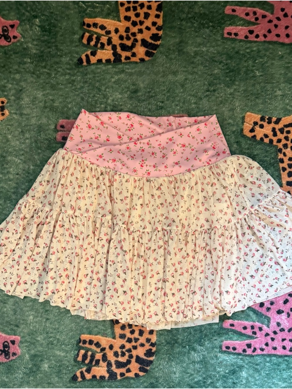 Floral Tiered Pink Waistband Active Skort